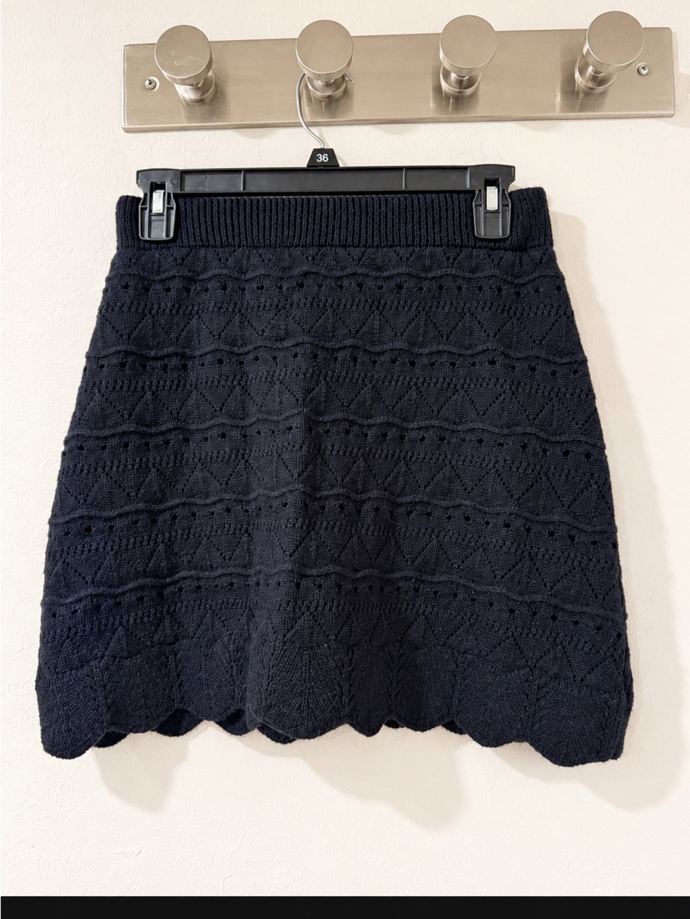 Halara Women’s Black Textured Knit Skort High Waist Scalloped Preppy Hem Size S